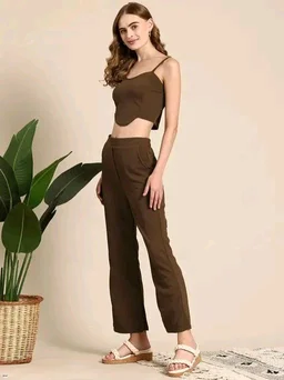 Women Lycra Top And Bottom Co-Ords Set For Women - L