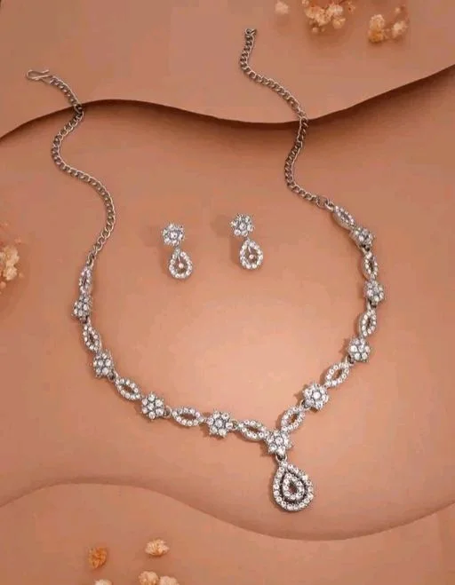 New Gold Plated Necklace Set With American Diamond
