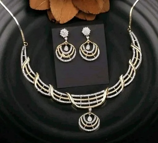 Stylish Premium Gold Necklace Set With American Diamonds, Latest Design