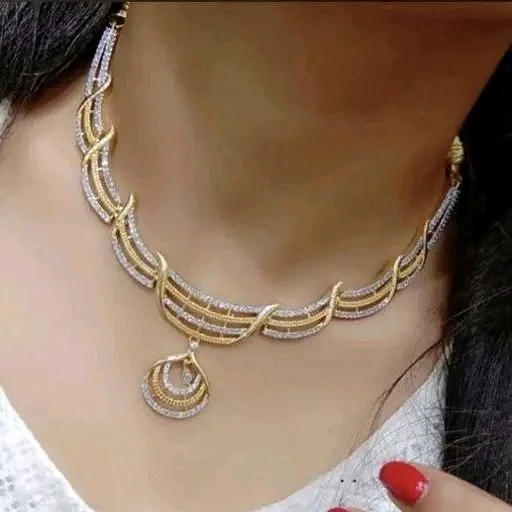 Stylish Premium Gold Necklace Set With American Diamonds, Latest Design