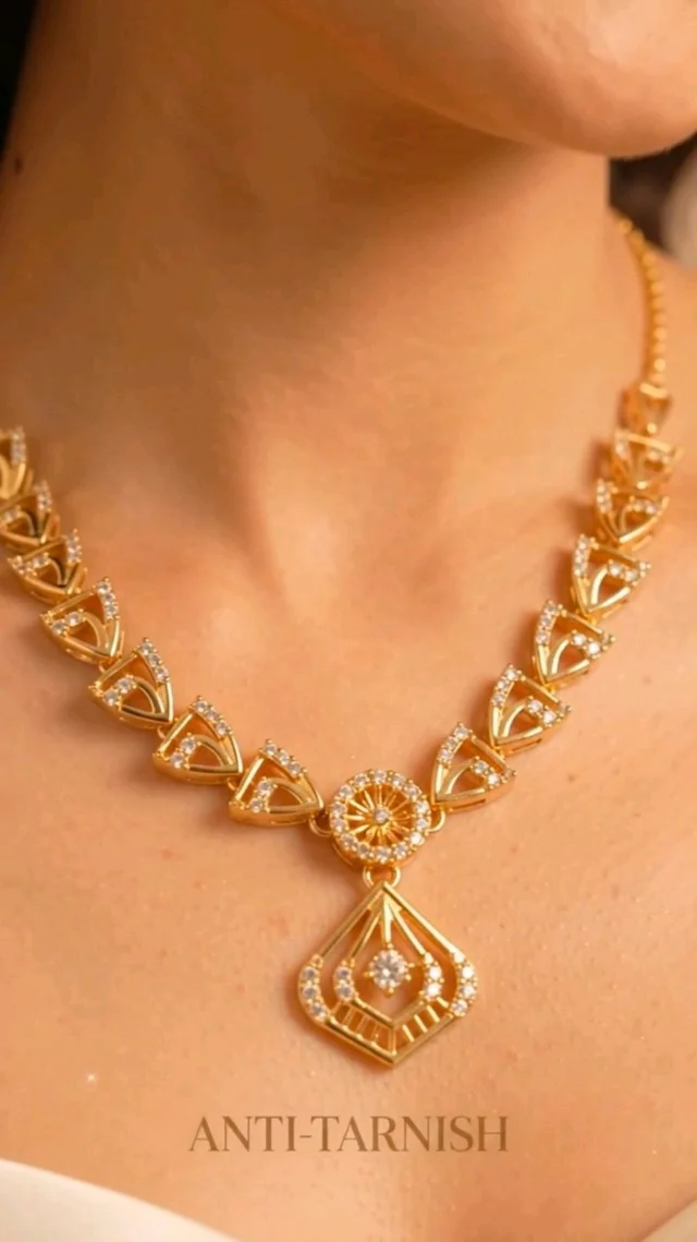 New Latest Premium Quality American Diomand Necklace Set Gold Plated
