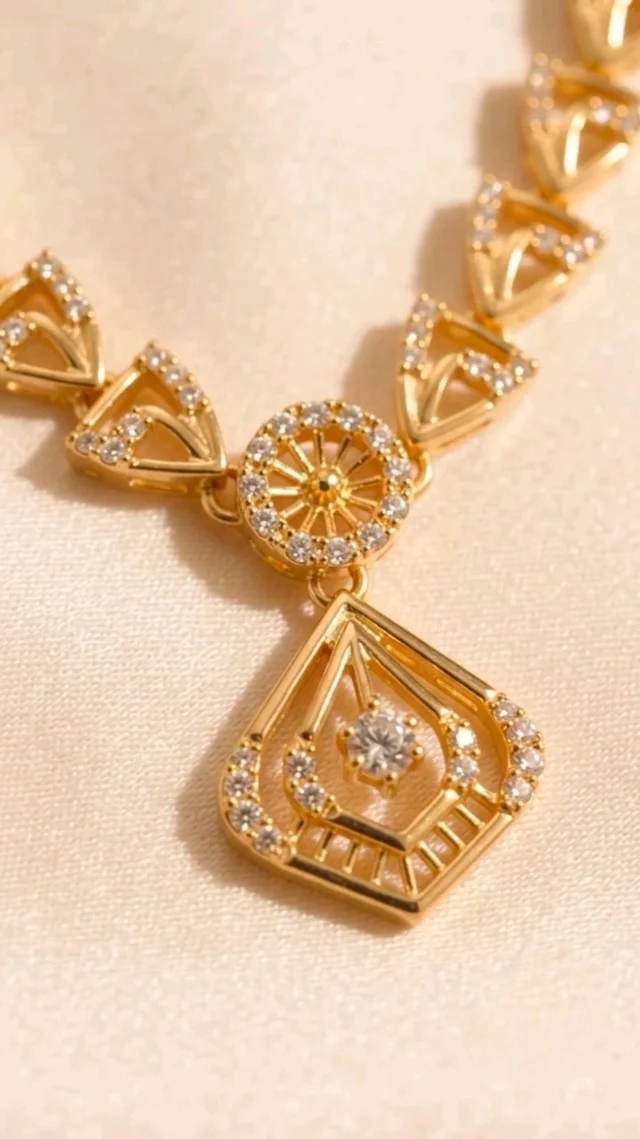 New Latest Premium Quality American Diomand Necklace Set Gold Plated