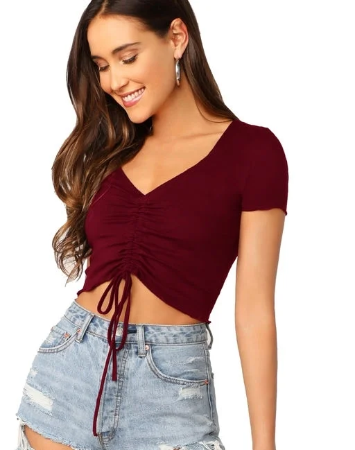 Aahwan Women's Solid Gathered Sleeve Fancy Top78 - XS