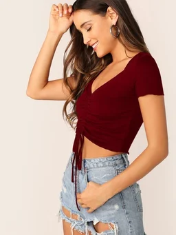 Aahwan Women's Solid Gathered Sleeve Fancy Top78 - XS