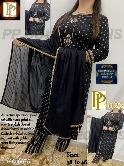 Beautiful Embroidered Kurta With Pant Dupatta Set - L