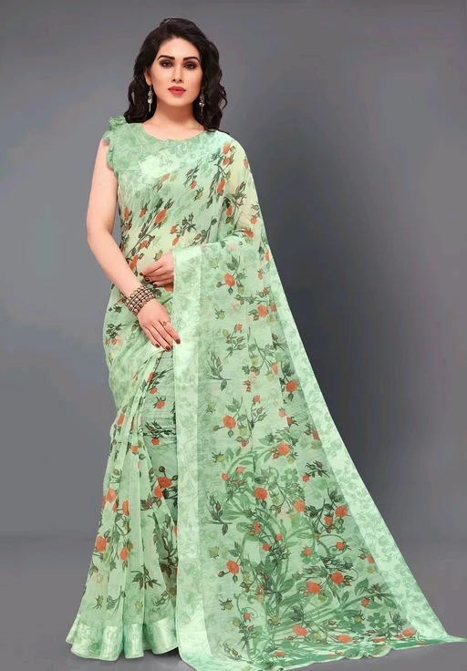 Cotton Tropical Print Saree With Blouse Piece 162