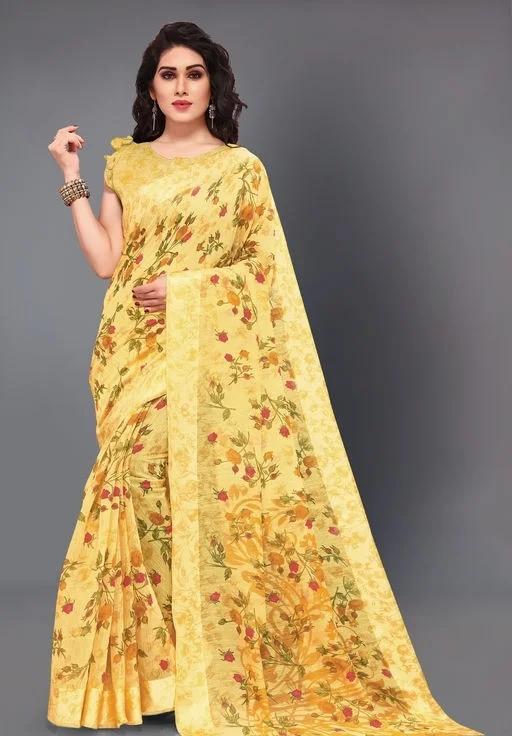 Cotton Tropical Print Saree With Blouse Piece 163