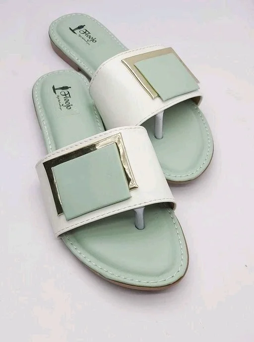 FLOOJO Turquoise open toe flats with golden details and super soft DOCTOR cushioned sole.09 - 8