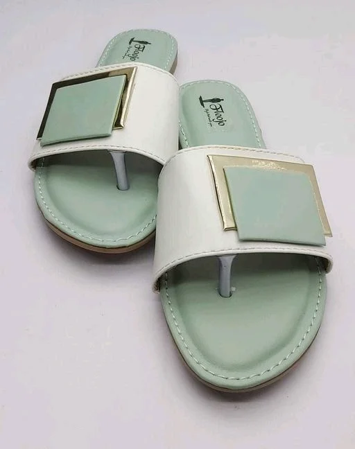 FLOOJO Turquoise open toe flats with golden details and super soft DOCTOR cushioned sole.09 - 8