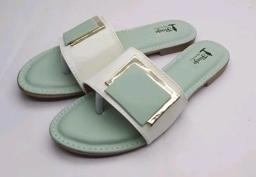 FLOOJO Turquoise open toe flats with golden details and super soft DOCTOR cushioned sole.09 - 8