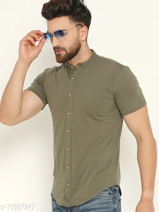 Green Solid Shirt - M