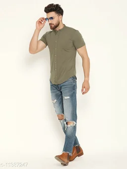 Green Solid Shirt - M