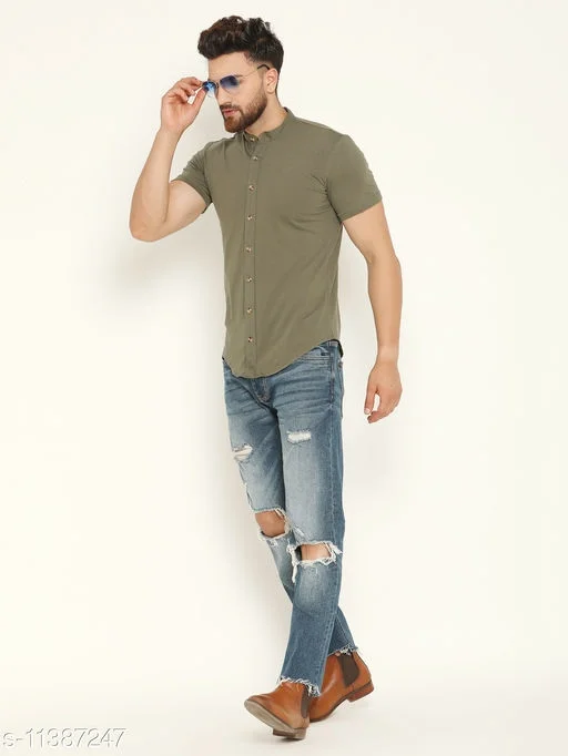 Green Solid Shirt - M