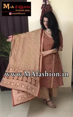 Indo Era Maroon Floral Printed Anghrakha Style A-Line Kurta with Palazzo Set with Dupatta - S