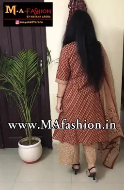 Indo Era Maroon Floral Printed Anghrakha Style A-Line Kurta with Palazzo Set with Dupatta - S