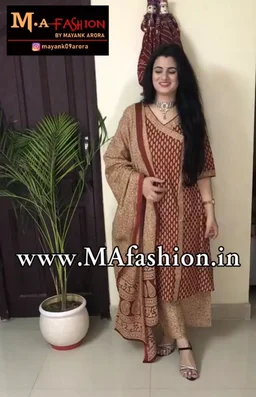 Indo Era Maroon Floral Printed Anghrakha Style A-Line Kurta with Palazzo Set with Dupatta - XXL