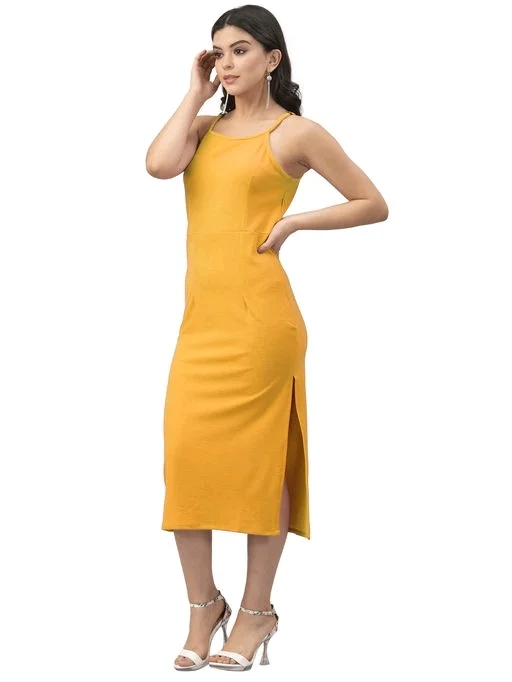 Lycra Solid Mustard Western Dress - XL