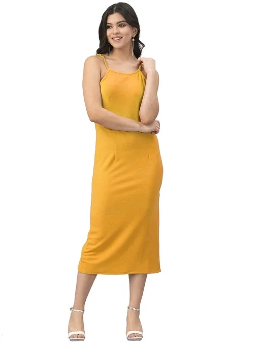 Lycra Solid Mustard Western Dress - XL