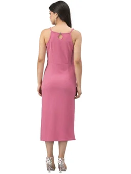 Lycra Solid Pink Western Dress - S