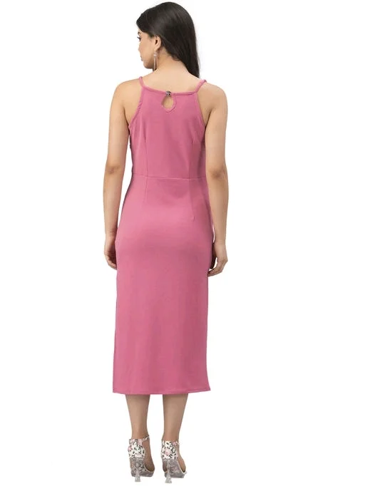 Lycra Solid Pink Western Dress - S