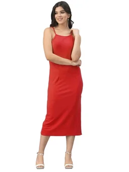 Lycra Solid Red Western Dress - S