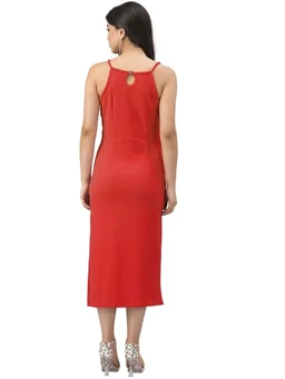 Lycra Solid Red Western Dress - S