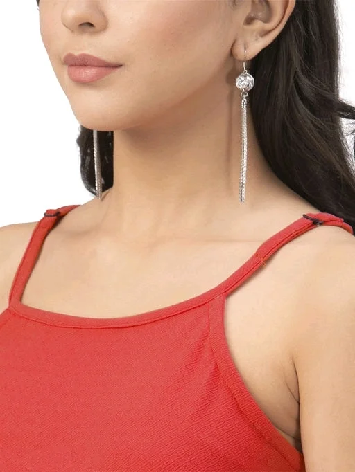 Lycra Solid Red Western Dress - S