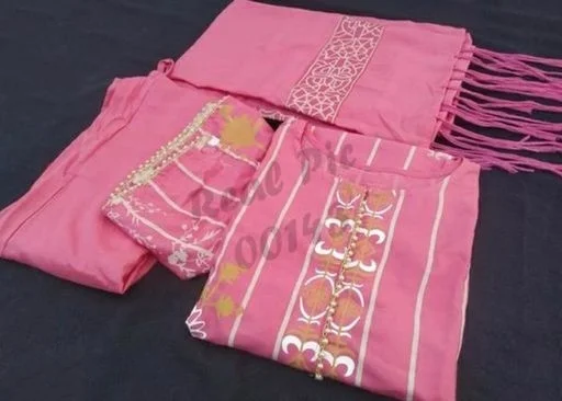 My Garv Mustard Cotton Kurta Pant With dupataa Set1 - L