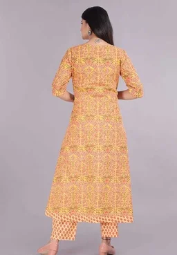 My Garv Mustard Cotton Kurta Pant With dupataa Set - XXL