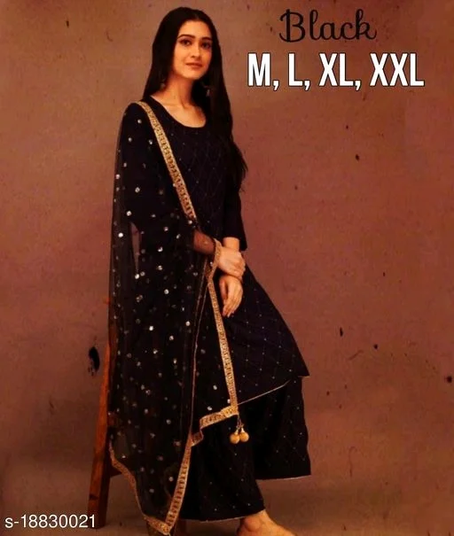 Office Kurti Plazzo And Dupatta Set With Mirror Embroidery Work1 - XXL