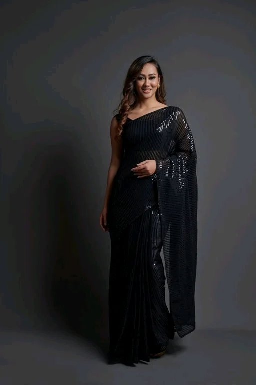 Premium Women's Georgette Silk Embroidered Sequin Saree With Blouse 111