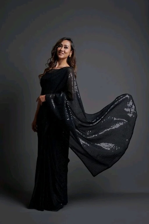Premium Women's Georgette Silk Embroidered Sequin Saree With Blouse 111