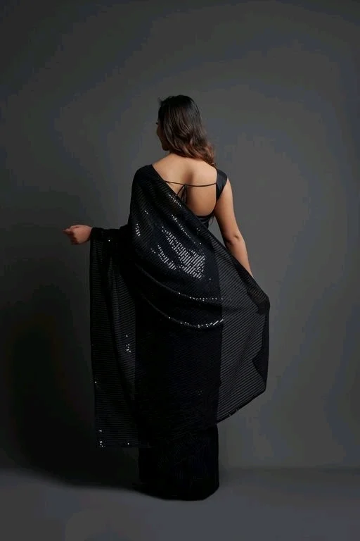 Premium Women's Georgette Silk Embroidered Sequin Saree With Blouse 111