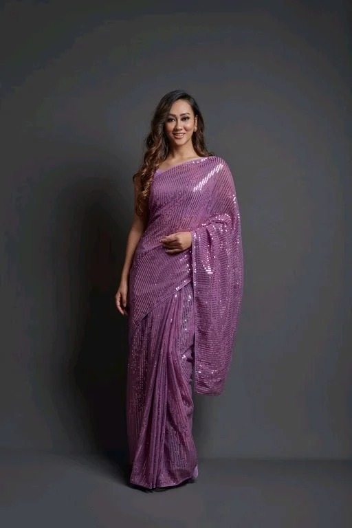 Premium Women's Georgette Silk Embroidered Sequin Saree With Blouse 112