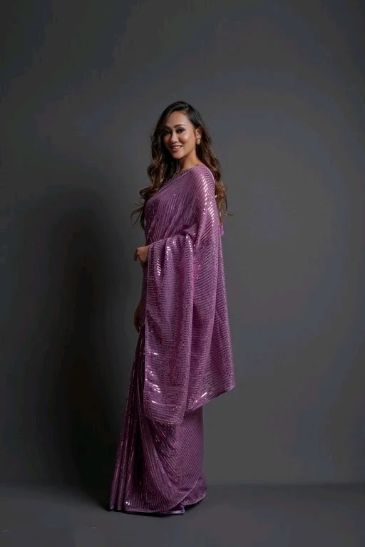Premium Women's Georgette Silk Embroidered Sequin Saree With Blouse 112