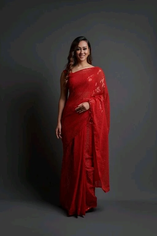 Premium Women's Georgette Silk Embroidered Sequin Saree With Blouse 114