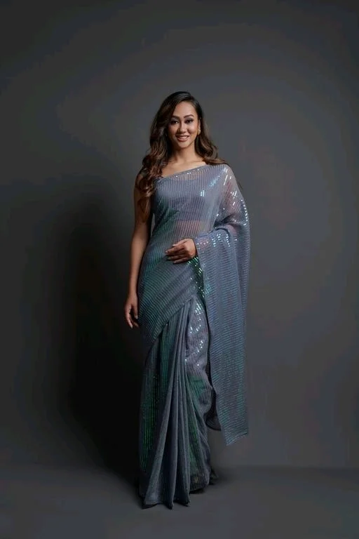 Premium Women's Georgette Silk Embroidered Sequin Saree With Blouse 113