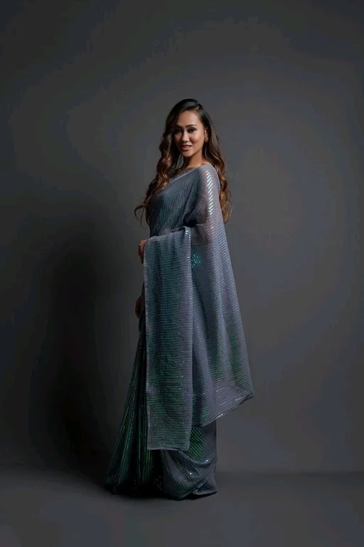 Premium Women's Georgette Silk Embroidered Sequin Saree With Blouse 113