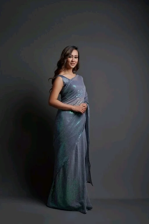 Premium Women's Georgette Silk Embroidered Sequin Saree With Blouse 113