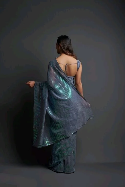 Premium Women's Georgette Silk Embroidered Sequin Saree With Blouse 113