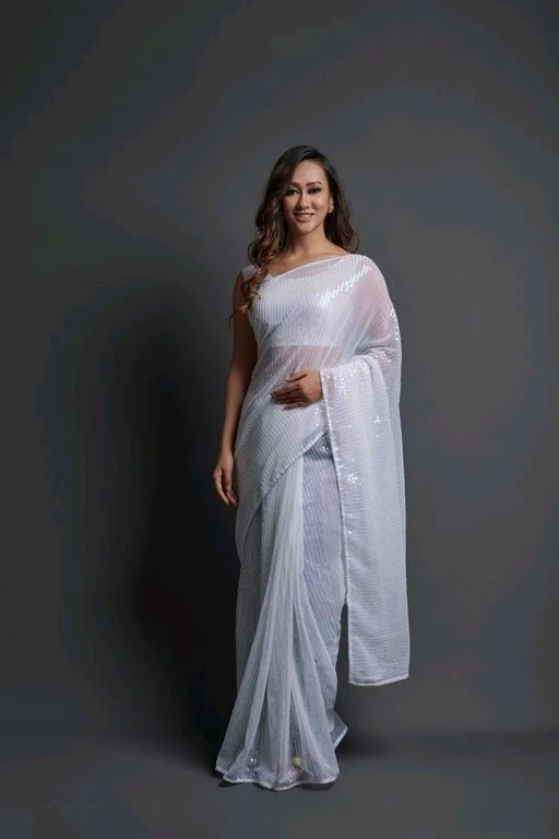 Premium Women's Georgette Silk Embroidered Sequin Saree With Blouse 118