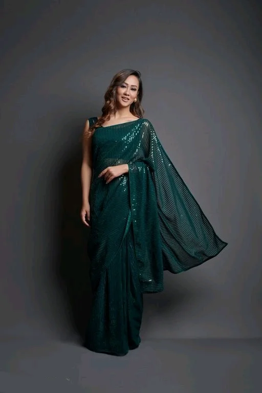 Premium Women's Georgette Silk Embroidered Sequin Saree With Blouse 116
