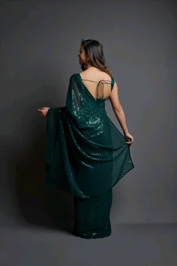 Premium Women's Georgette Silk Embroidered Sequin Saree With Blouse 116