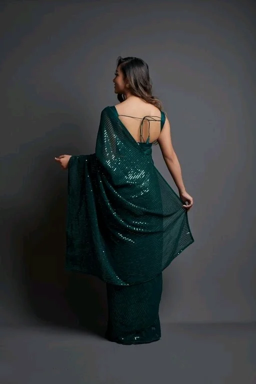 Premium Women's Georgette Silk Embroidered Sequin Saree With Blouse 116