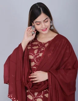 Printed rayon kurta skirt with dupatta - L