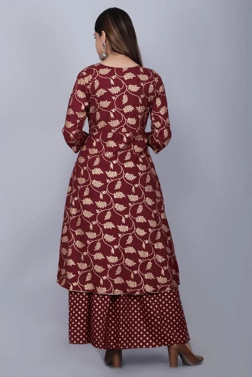 Printed rayon kurta skirt with dupatta - L