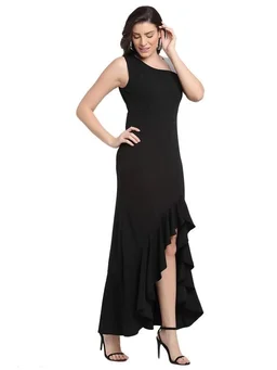 Ramoxo Solid Women's A-line Black Dresses - S