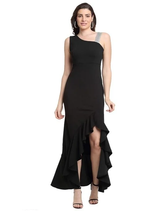 Ramoxo Solid Women's A-line Black Dresses - S