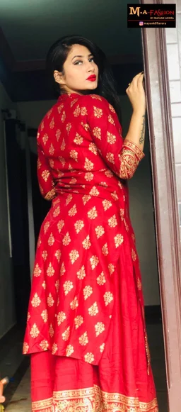 RAYON BEAUTIFUL PRINNTED KURTI & SKIRT WITH PREETY PRINTED DUPATA - M