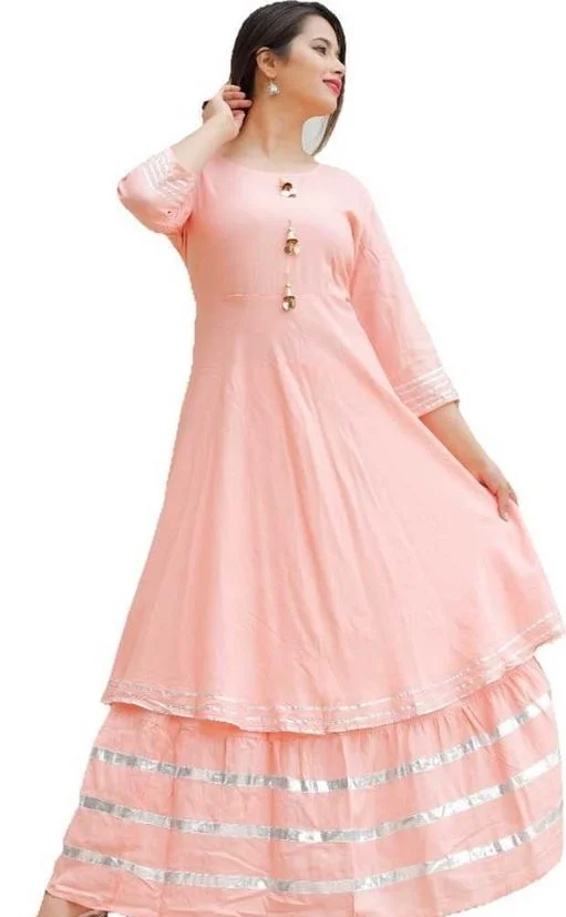 RAYON PREETY LOOK KURTI WITH GOTA WORK SKIRT - M